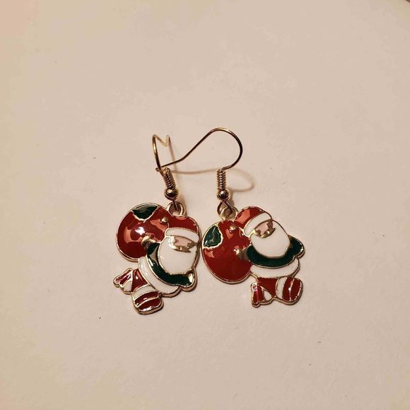 Gold Alloy Santa Claus Christmas Dangle Earrings - Picture 1 of 2